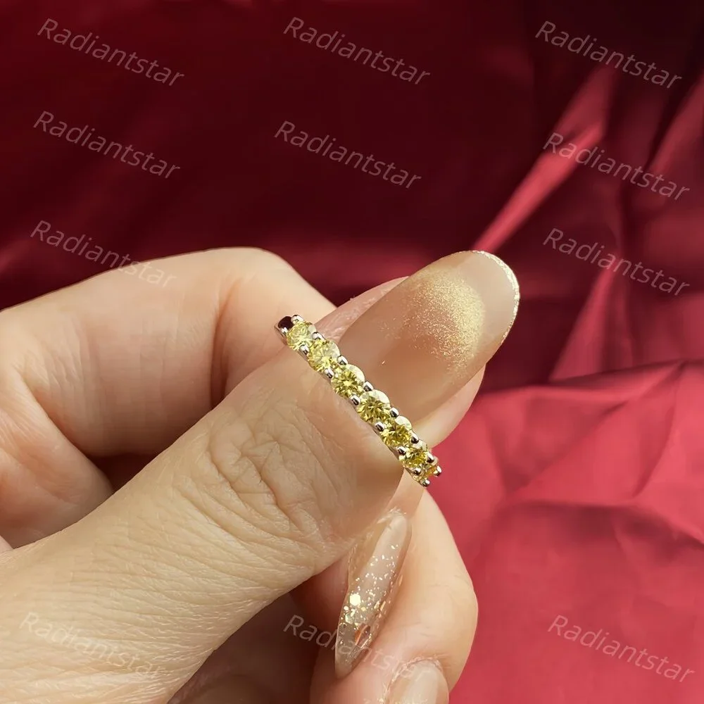 NEW Certified 3mm Lemon Yellow Moissanite 7 Stone Half Eternity Band Ring